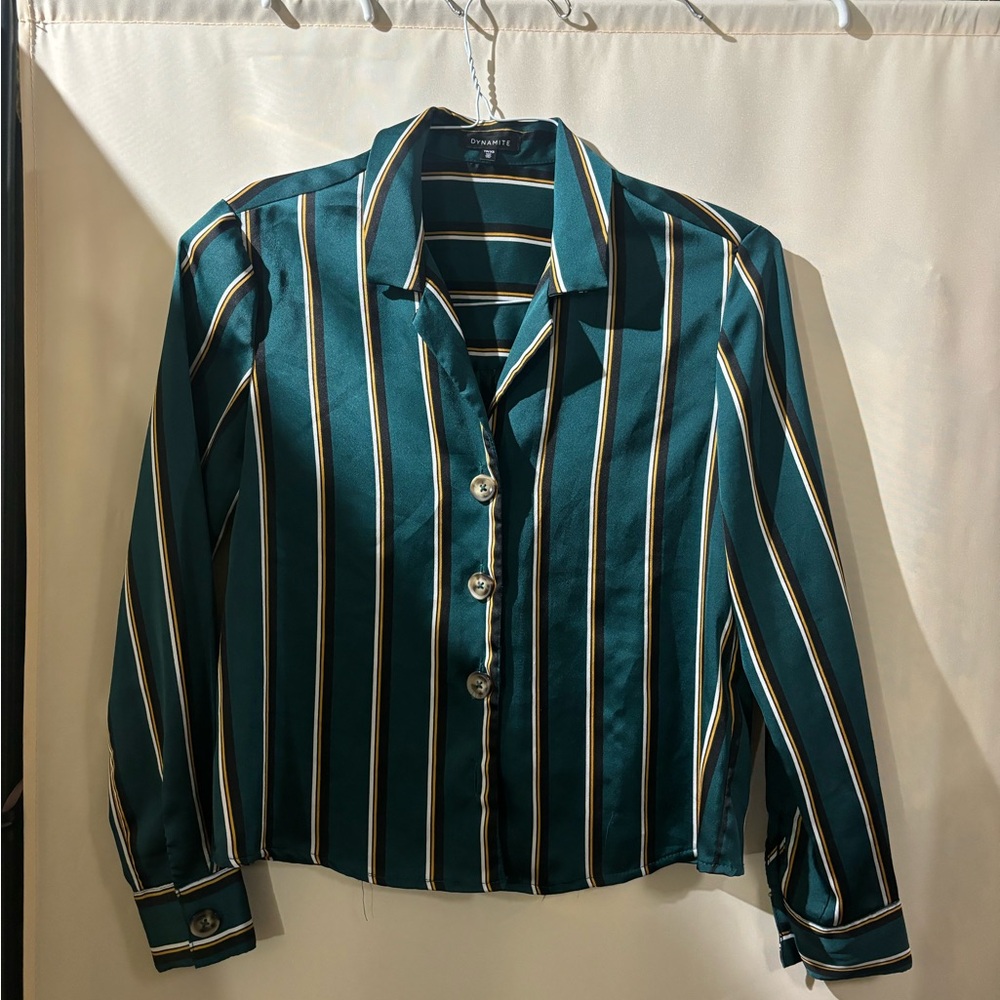 Green striped button down longsleeve
